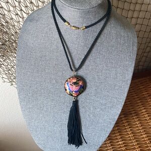 Vintage Double Sided Cloisonné Butterfly Pendant With Tassel